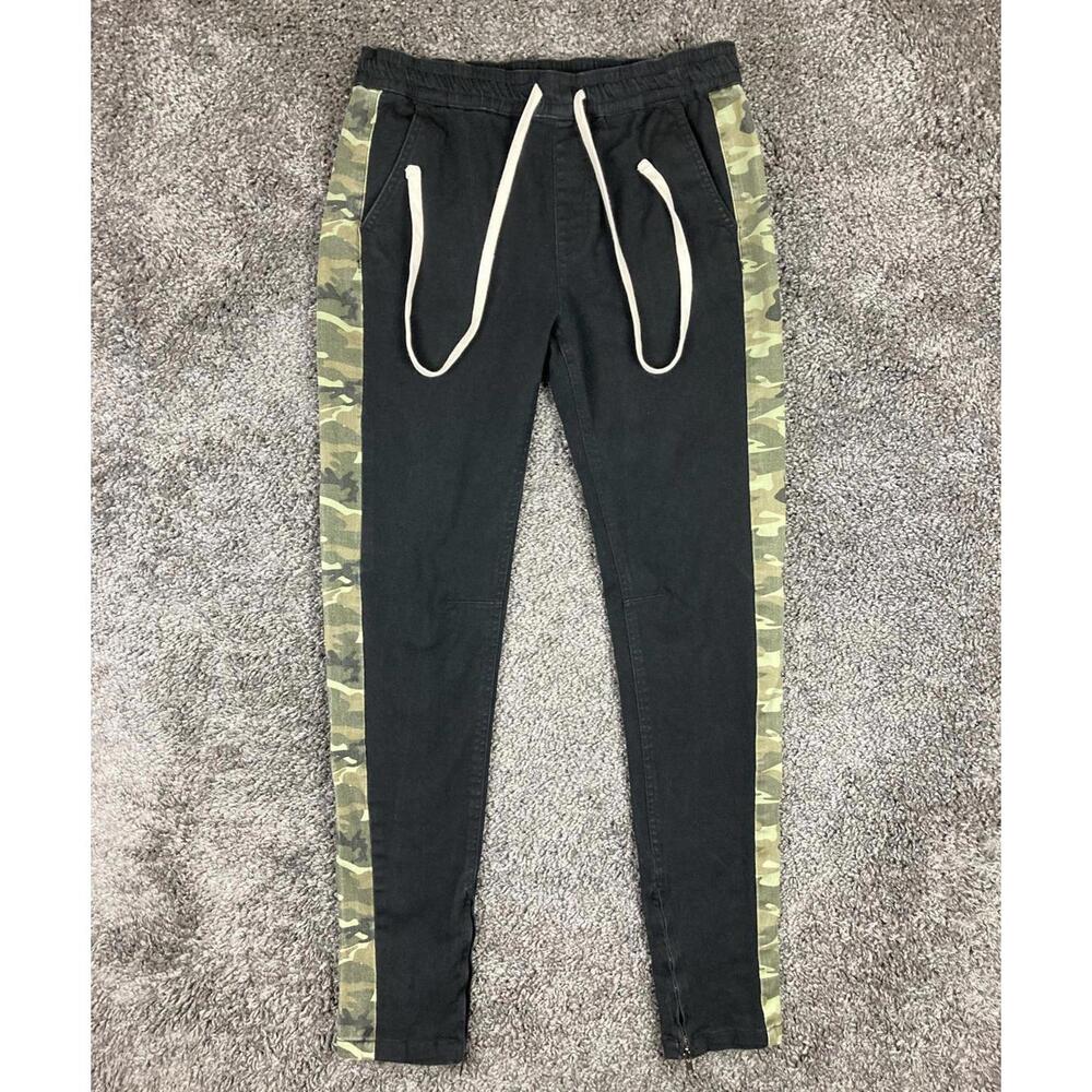 Kayden K Men's Black Skinny Pants Camo Side Stripe Ankle Zip Drawstring Size M